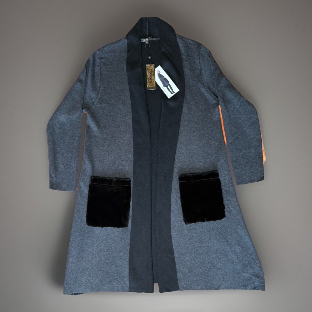 NWT Max Sport Knit Long Cardigan Gray and Black Womens Size XL MSRP $328‎